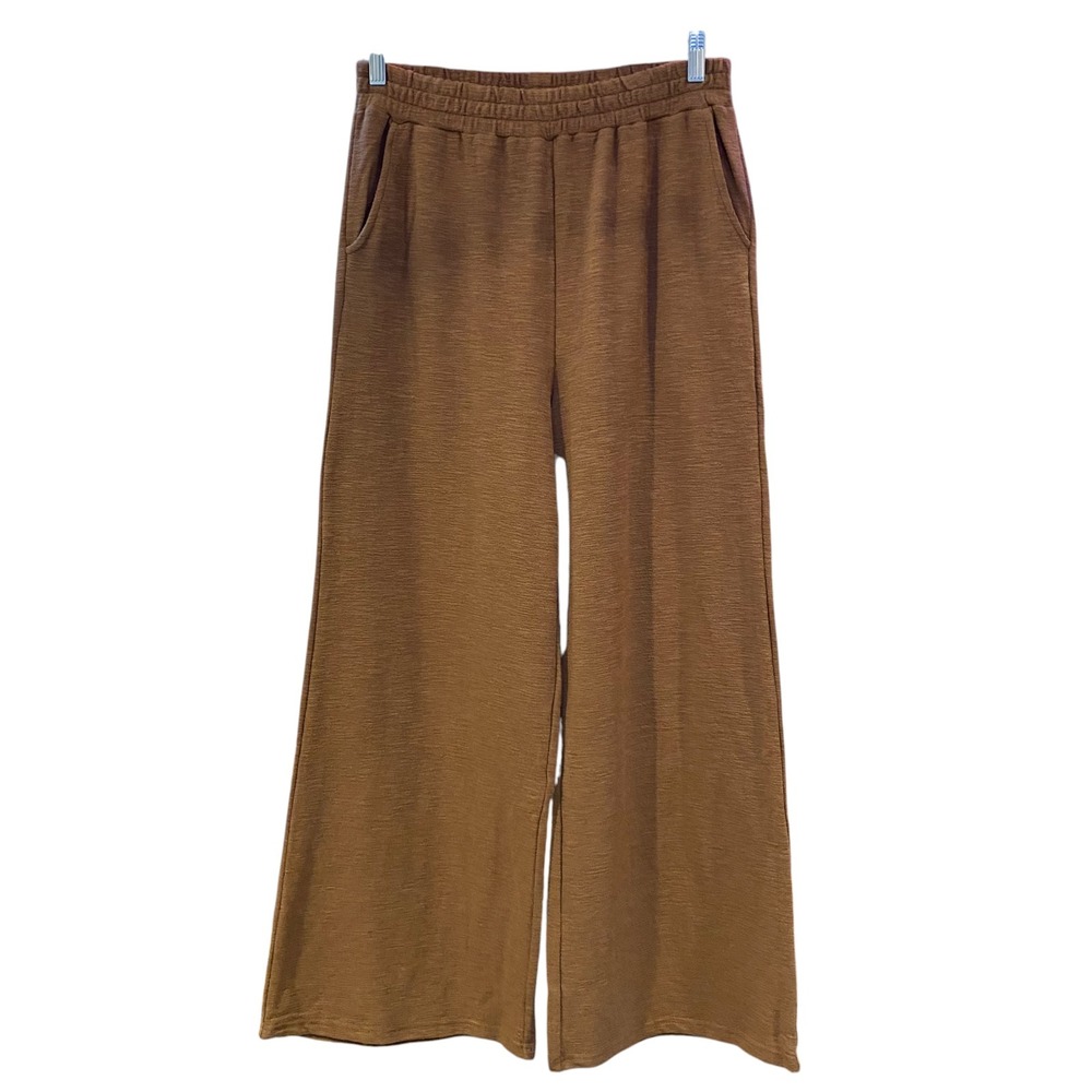 ZENANA Brown Wide Leg Pants Lightweight Crinkle NWOT Pockets Size L